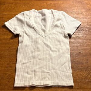 No Boundaries White Ribbed V-Neck Tee